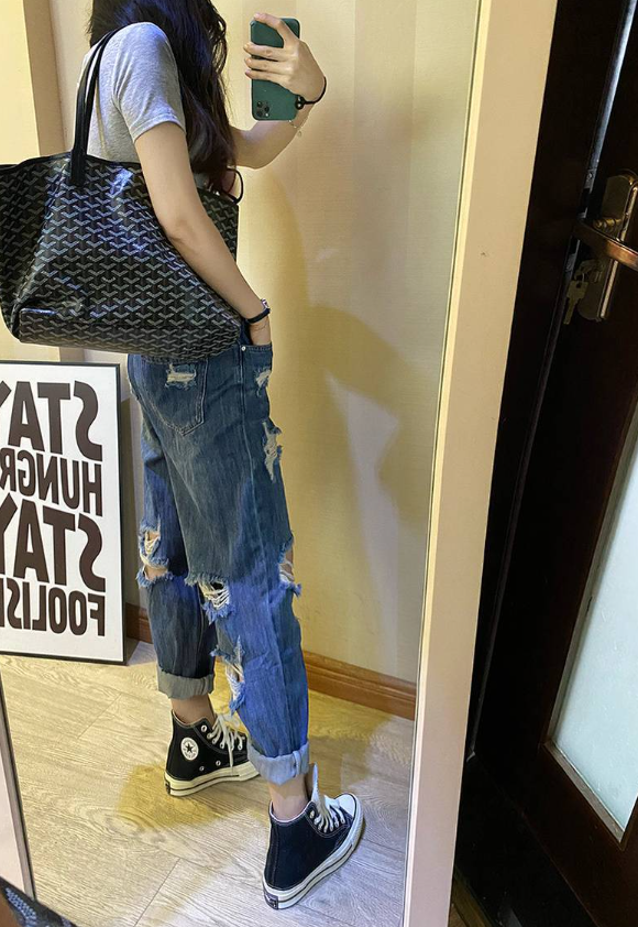 Blue Cropped Boyfriend Jeans