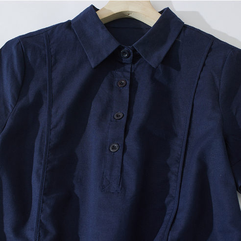 Cotton and Linen Midi Dress - Navy Blue
