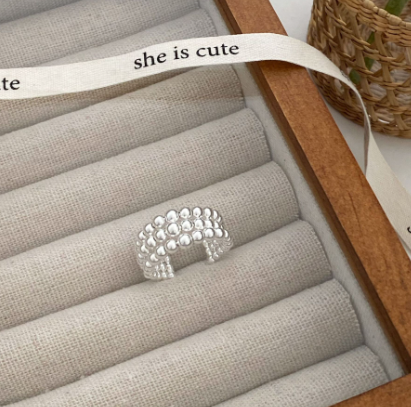 Adjustable Ring with Beaded Rows - Image 4