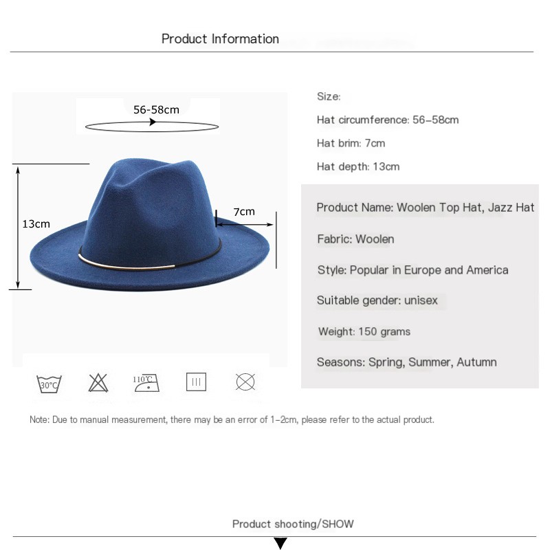 100% Wool Felt Jazz Hat