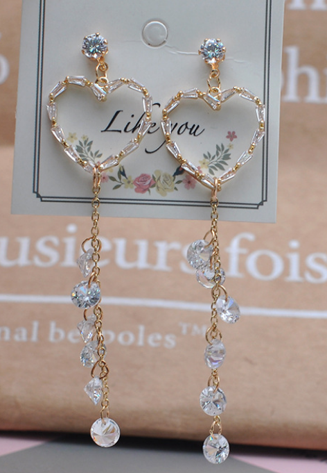 Heart-Shaped Tassel Earrings