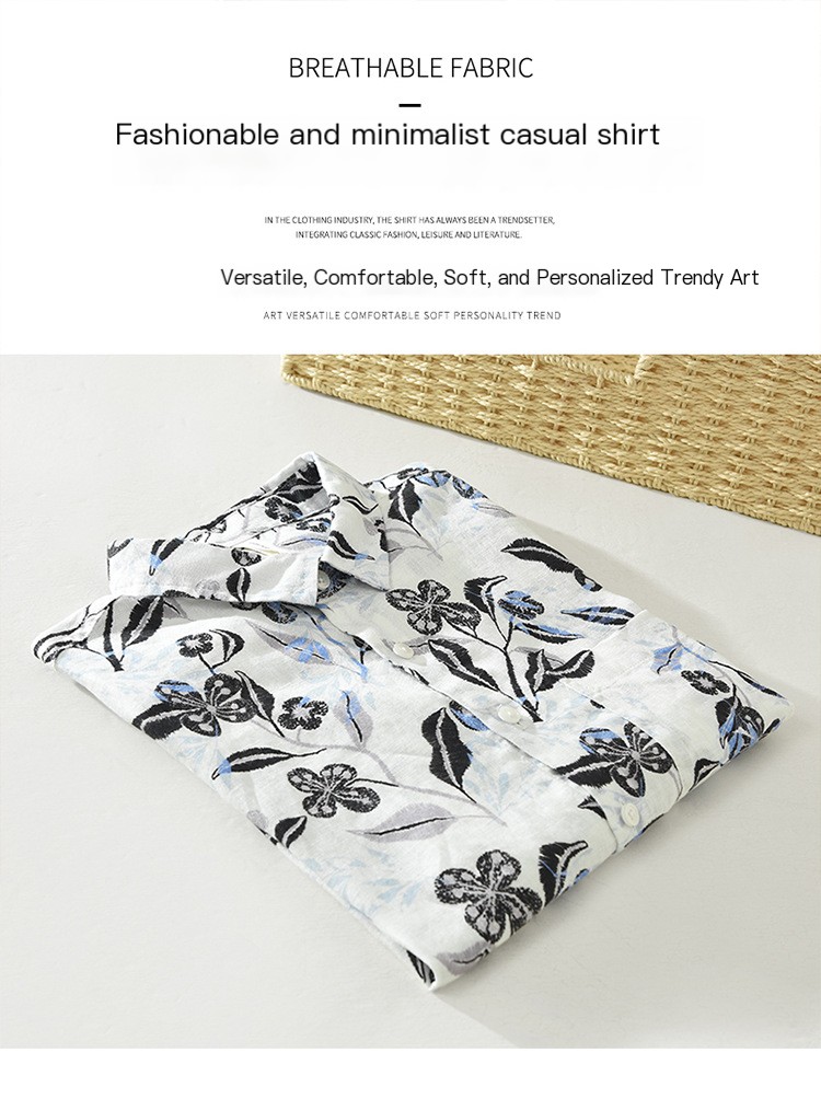 3705 Pure Linen Printed Short Sleeve Shirt