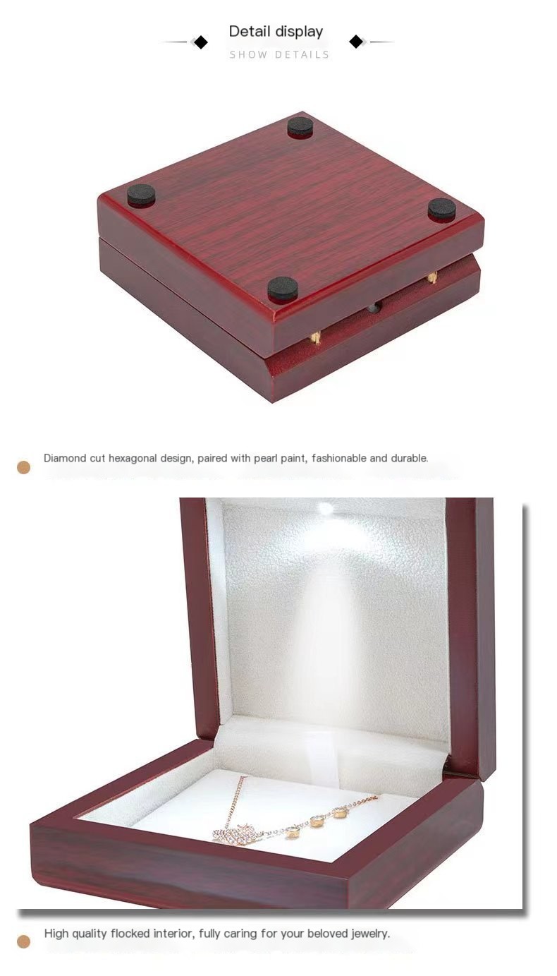 Wooden Box Led Lamp Pendant Box Solid Wood Gift Box with Lamp Necklace Bracelet Jewelry Storage Box