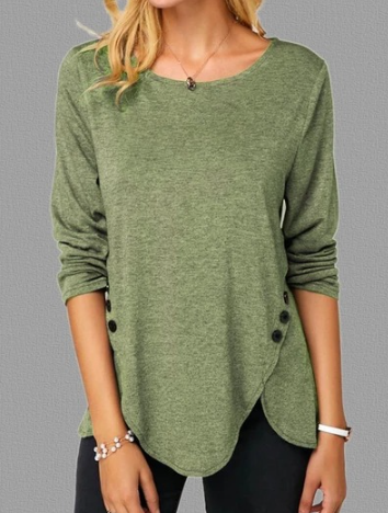Irregular Button Hem T-shirt Image 4