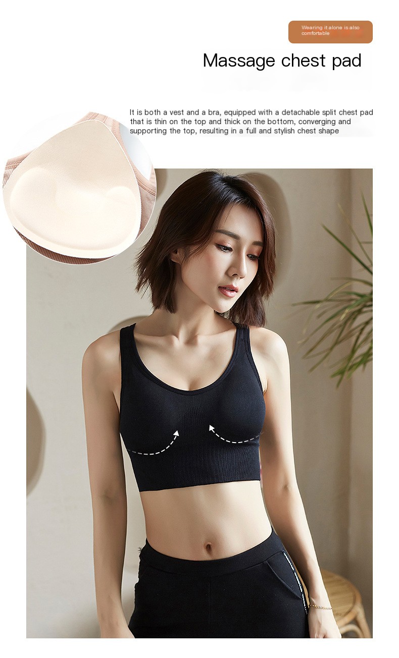 Adult women's imported cotton padded sports bra in black, front view showing moulded cups and built-in padding detail, HS code 6212.10.
