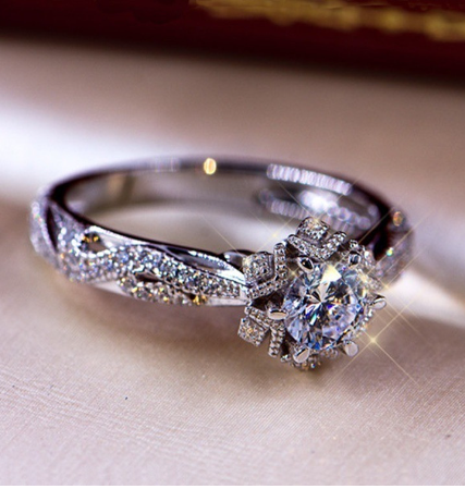 Women Round Flower Crystal Ring Color Variation 4