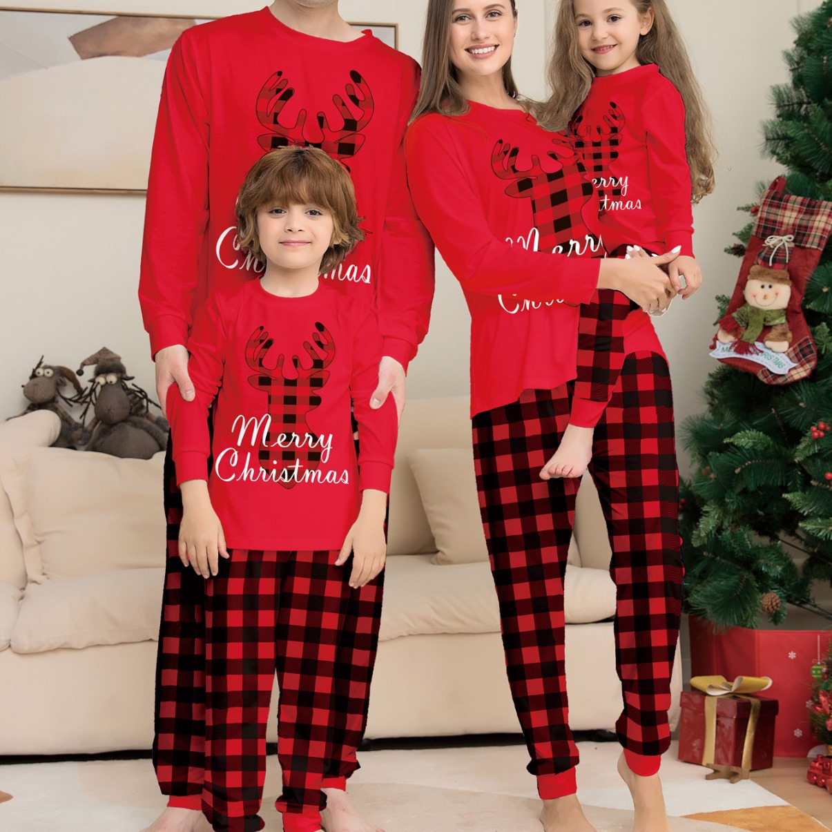 2023 European and American Christmas Family Clothes ebay Letter Printing Casual Home Clothes Amazon New Christmas Hat Pajamas image