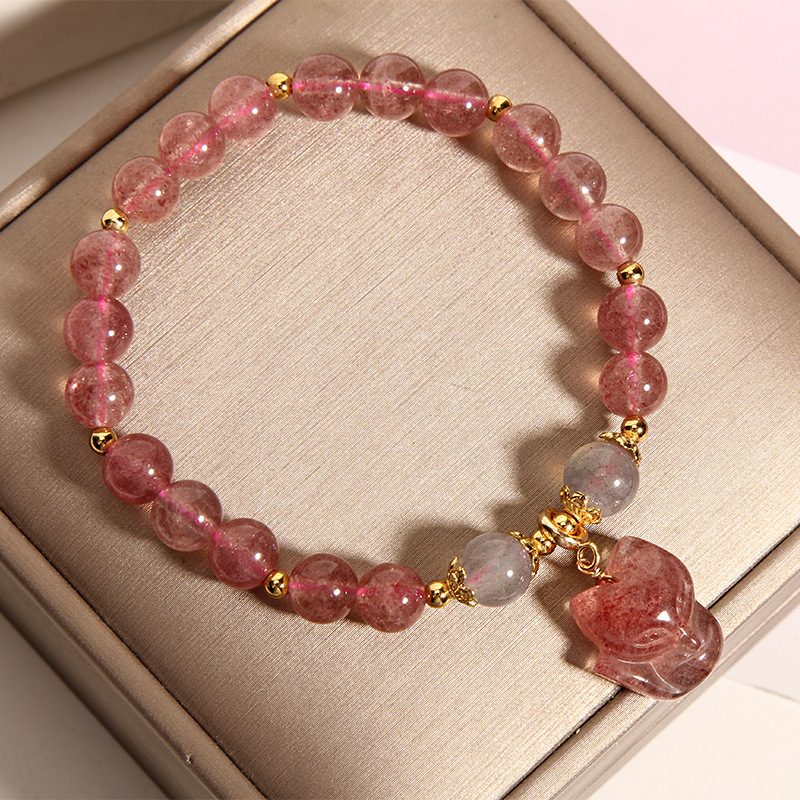 Single Circle Quartz Jade Strawberry Crystal String Image 1