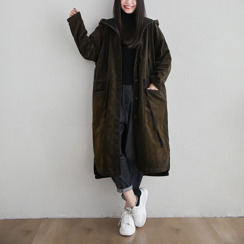Ladies' Lambswool Winter Mid-length Coat in Dark Green