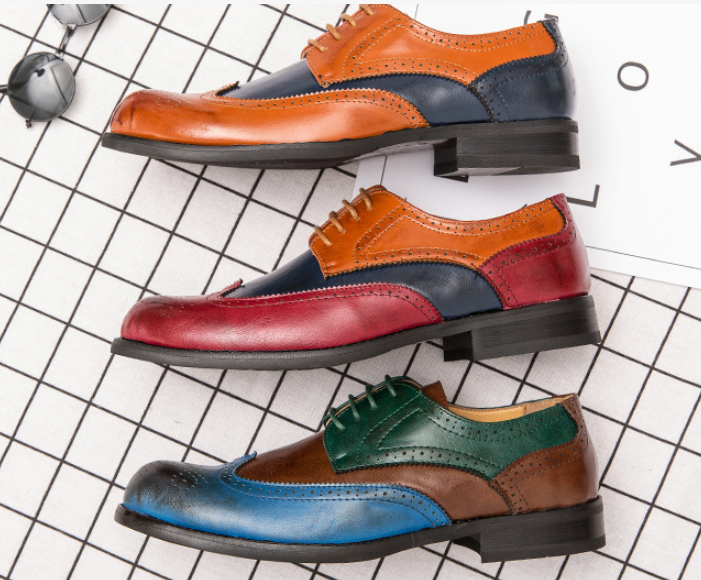 Men's Black and White Leather Pointed Toe Shoes