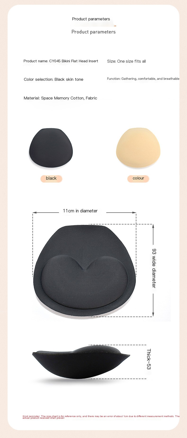 Bikini Chest Pad Insert in Black