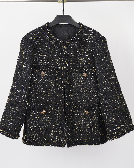 Elegant black knitted coat front view