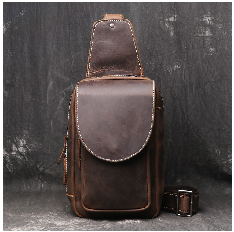 Leather Chest Bag in Coffee Color
