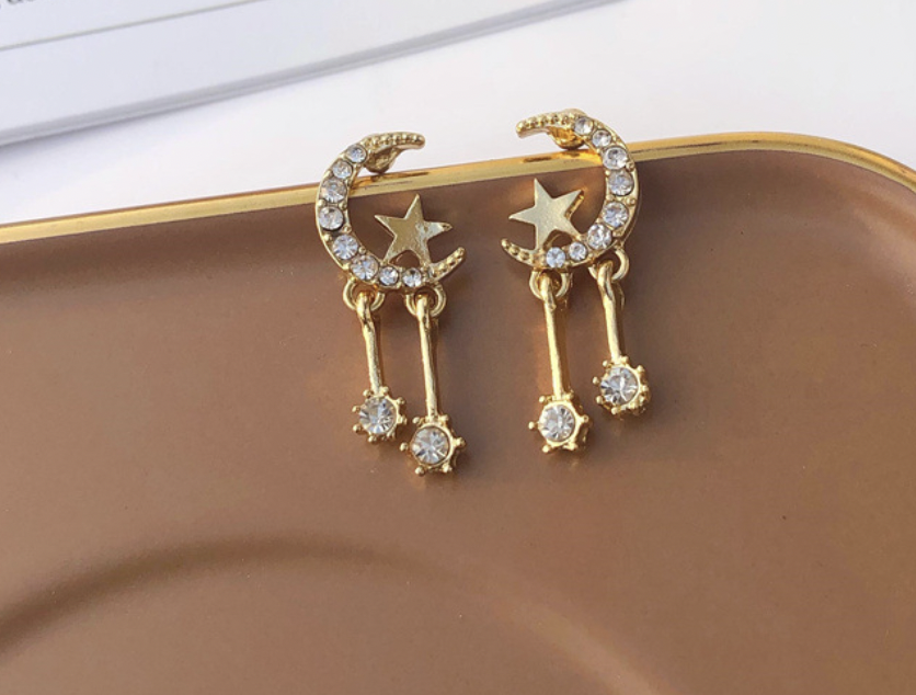 Starry Moon Earrings Silver