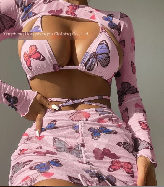 Sexy Butterfly Print Zipper Vest Set for Women