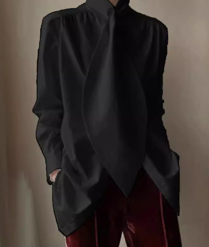 Black Pearl Scarf Collar Shirt