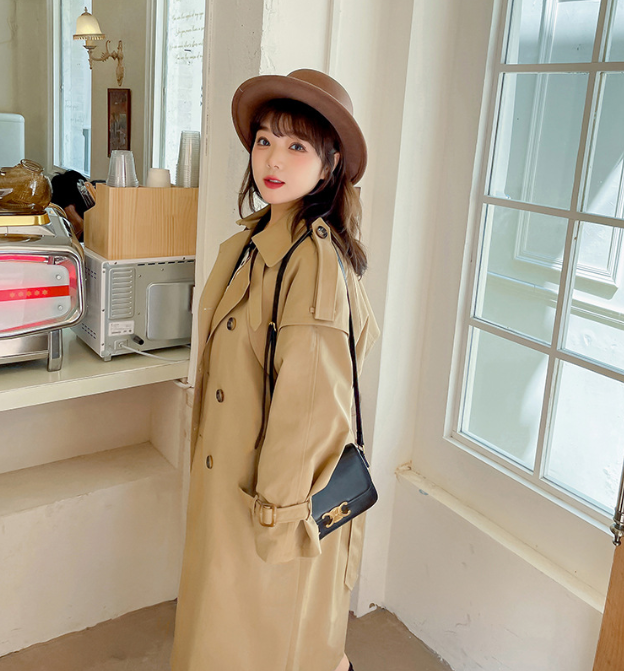 Small Man Overcoat Women Khaki Windbreaker Jacket Image 4