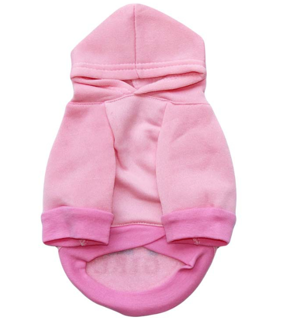 Dog in pink fleece sweatshirt