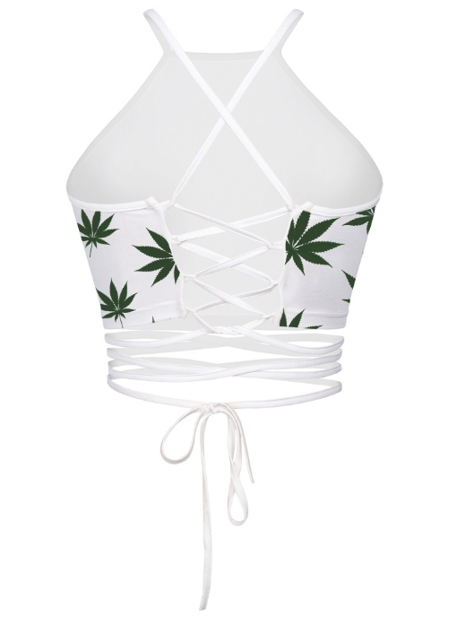 Backless Leaf Print Tie-Back Top
