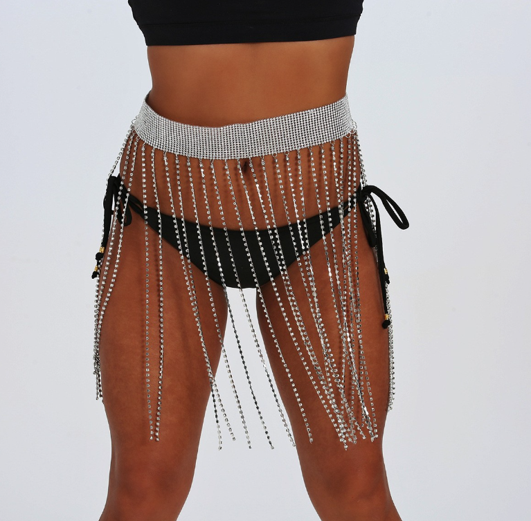 Rhinestone Tassel Waist Chain - Gold