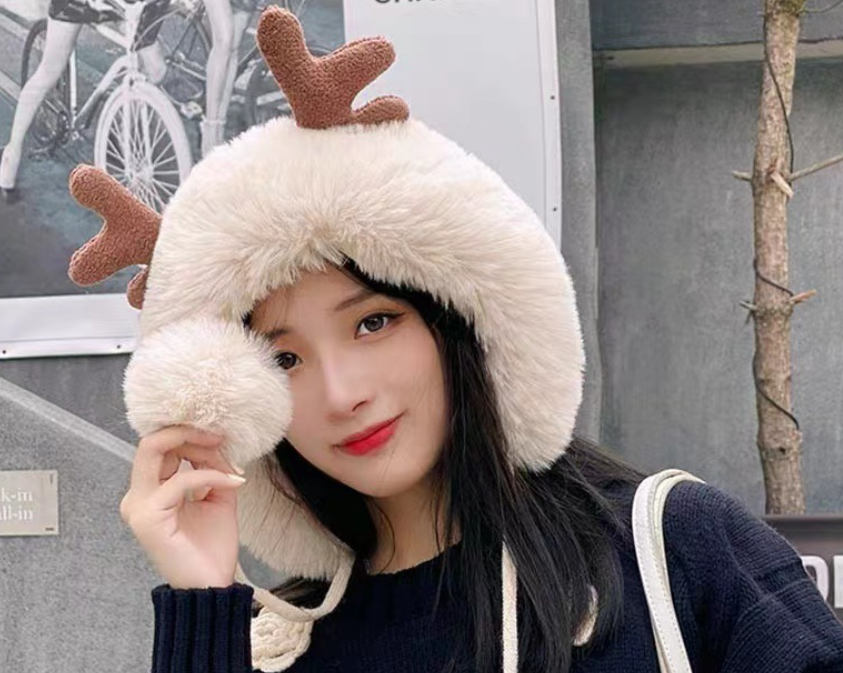 Thickened Warm Antler Scarf Hat 4