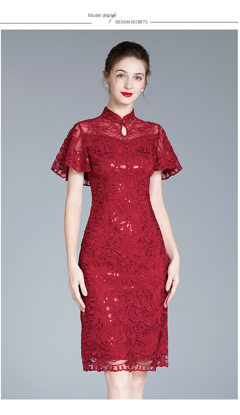 Shenzhen high-end middle-aged fashion women's dress for cocktail party New plus size red dress long sleeve popular