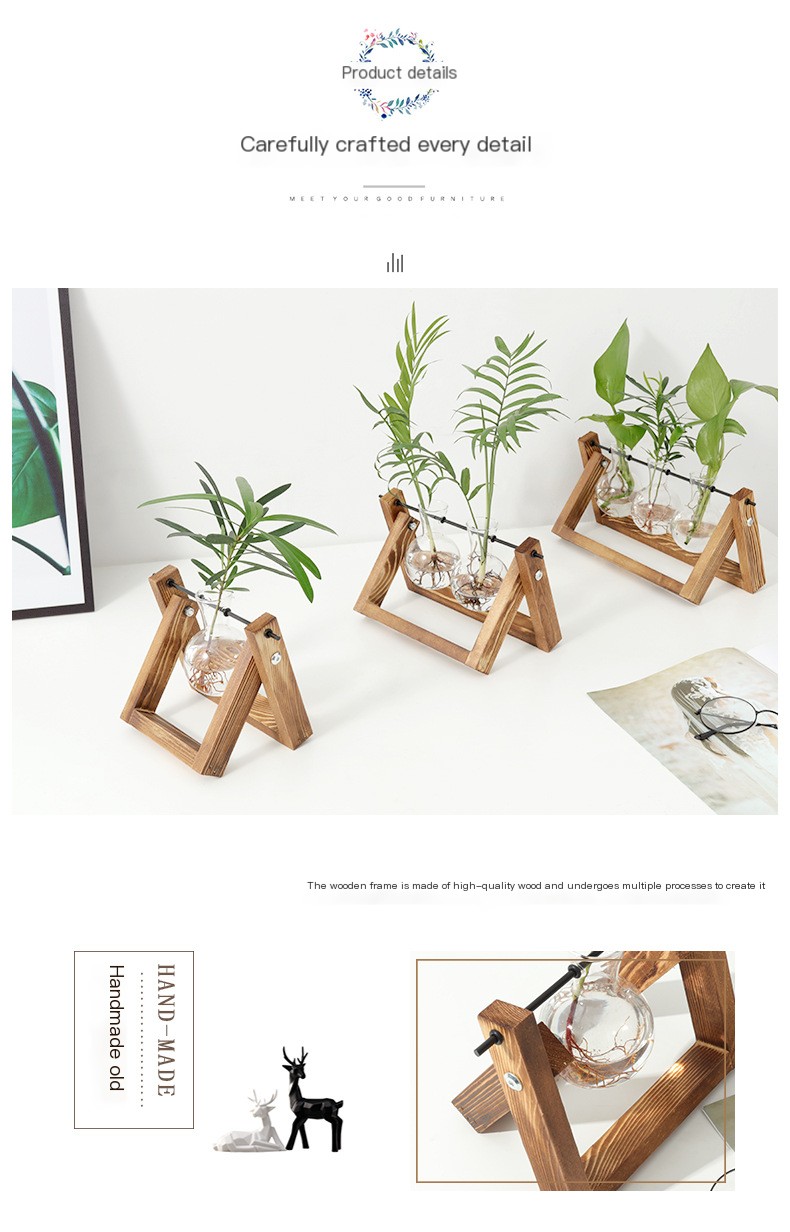 Creative Wooden Rack Hydroponic Glass Vase