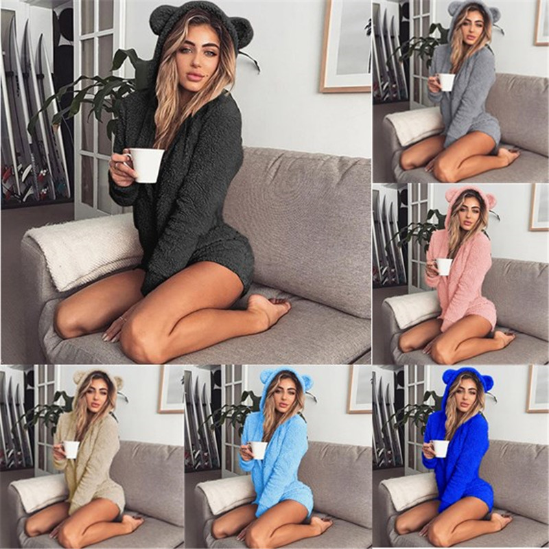 Hooded Long Sleeve Plush Jumpsuit Image 1