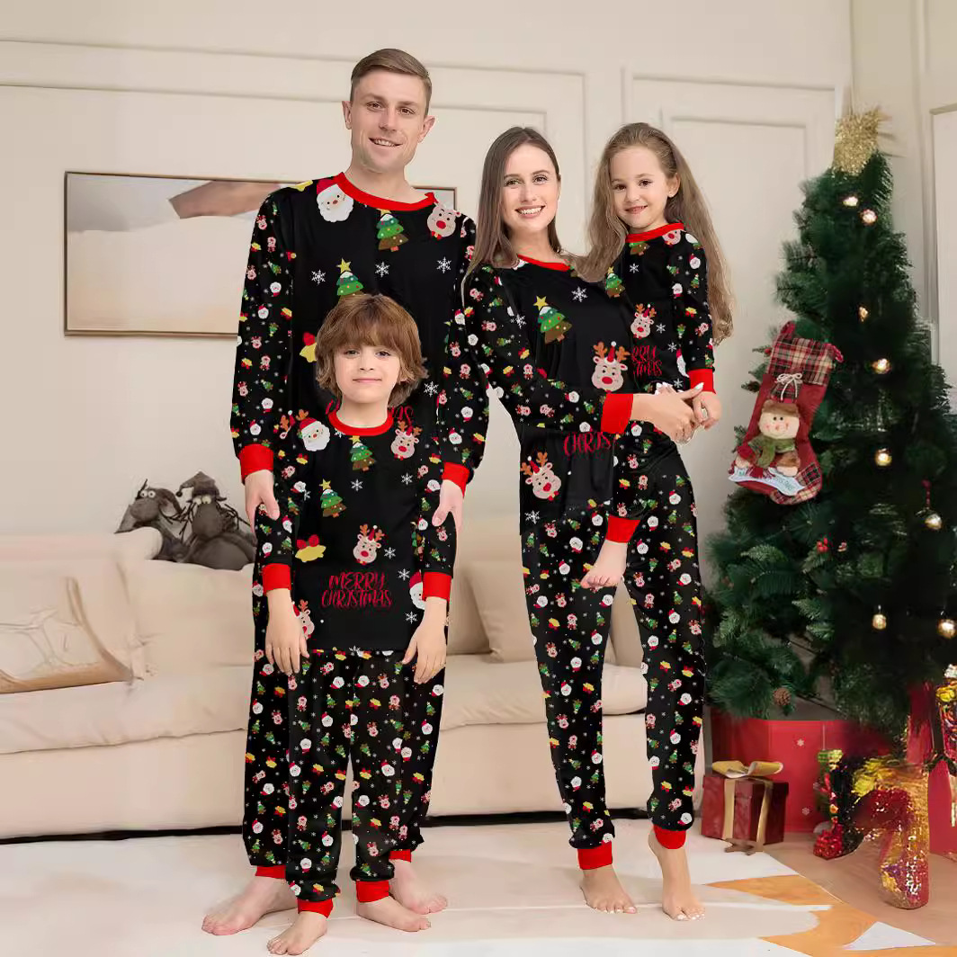 Europe and the United States Amazon foreign trade new Christmas parent-child suit Santa Claus full flower printing long sleeve home clothes pajamas image