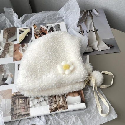 Small Flower Plush Lei Feng Hat - Khaki