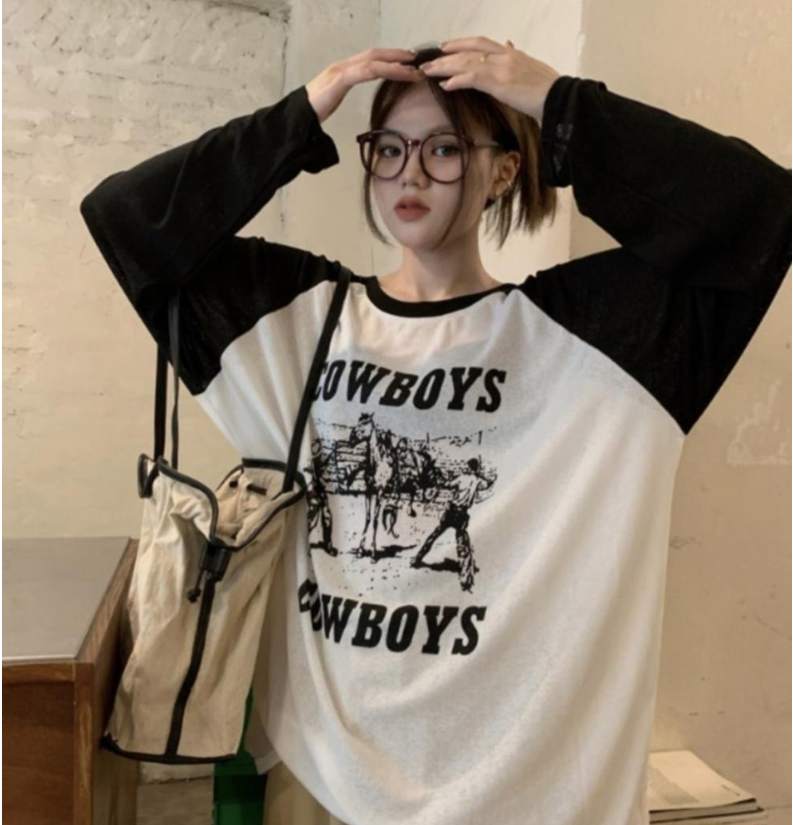 Contrast Color Cartoon Letter Print Loose Sweatshirt 5