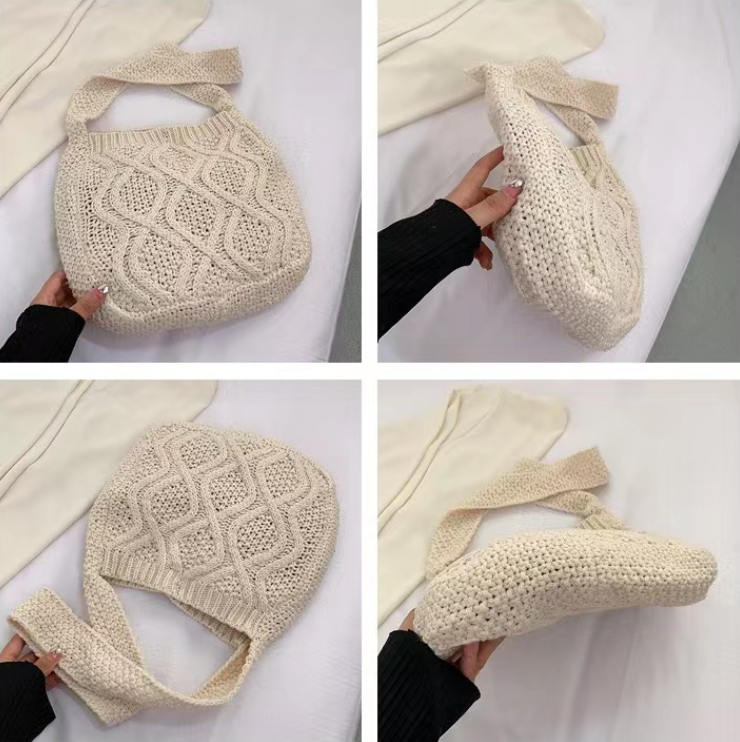 Literary Crochet Shoulder Bag - Black