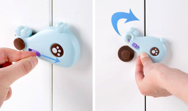 Whale Cabinet Door Lock in Use