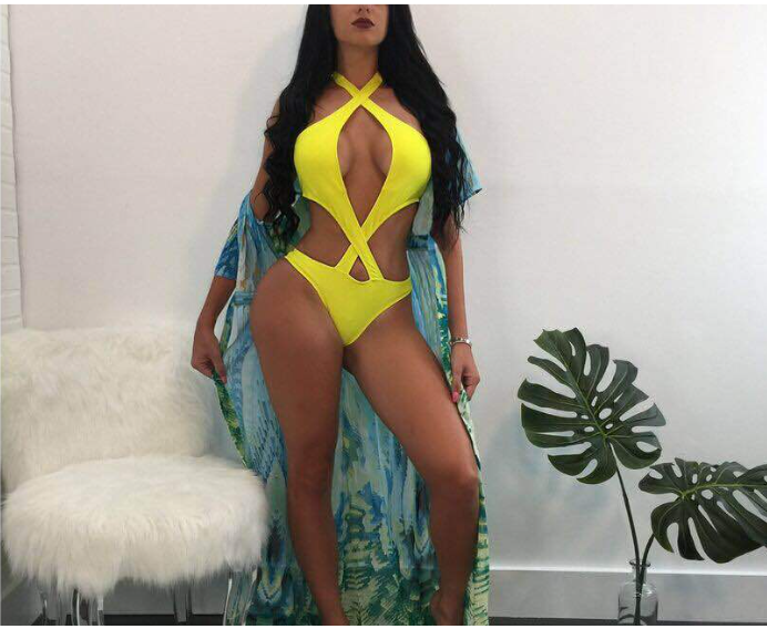 Halter Cross Design Solid Color Bikini Image 3