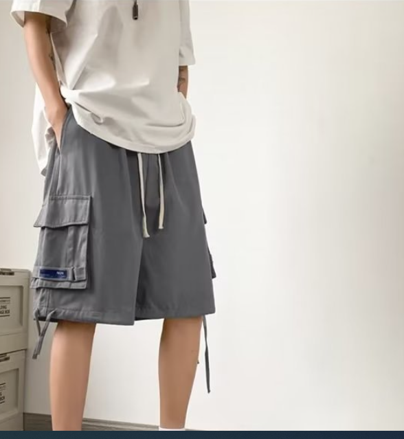 Men's Lace Panel Hollow Loose Drawstring Shorts Image 2