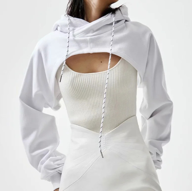 Loose Cropped Hooded Long Sleeve Sweatshirt