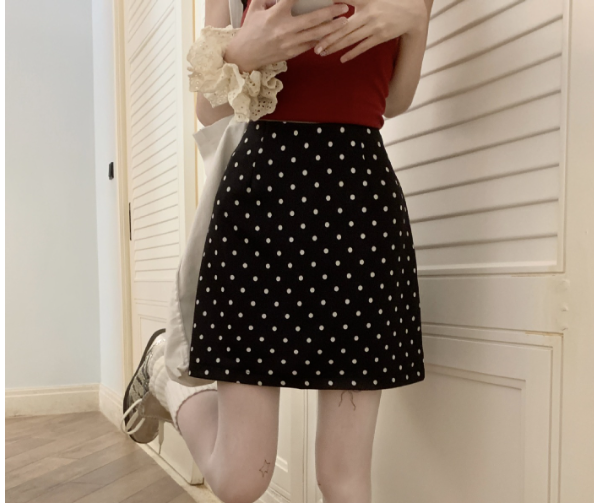High-Waisted Denim Polka Dot A-Line Skirt - Image 2