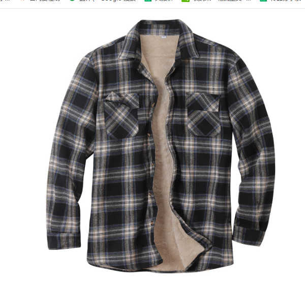 Autumn-winter Amazon new men's fleece warm shirt plaid pocket shirt image