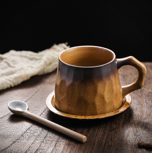 Japanese Vintage Stoneware Coffee Cup and Saucer Set