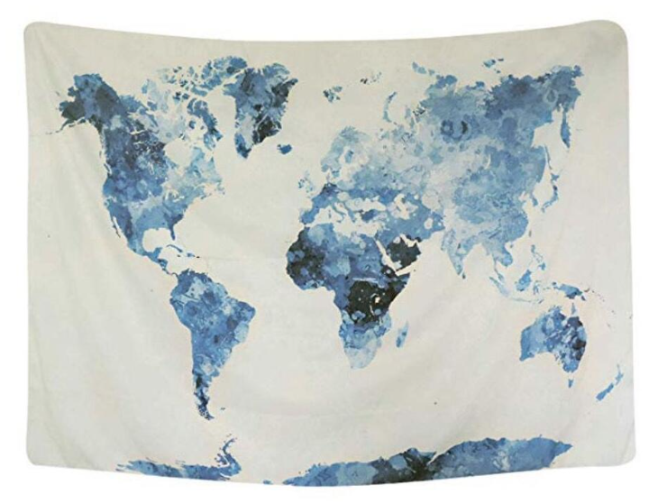 Blue Map Tapestry Image 1