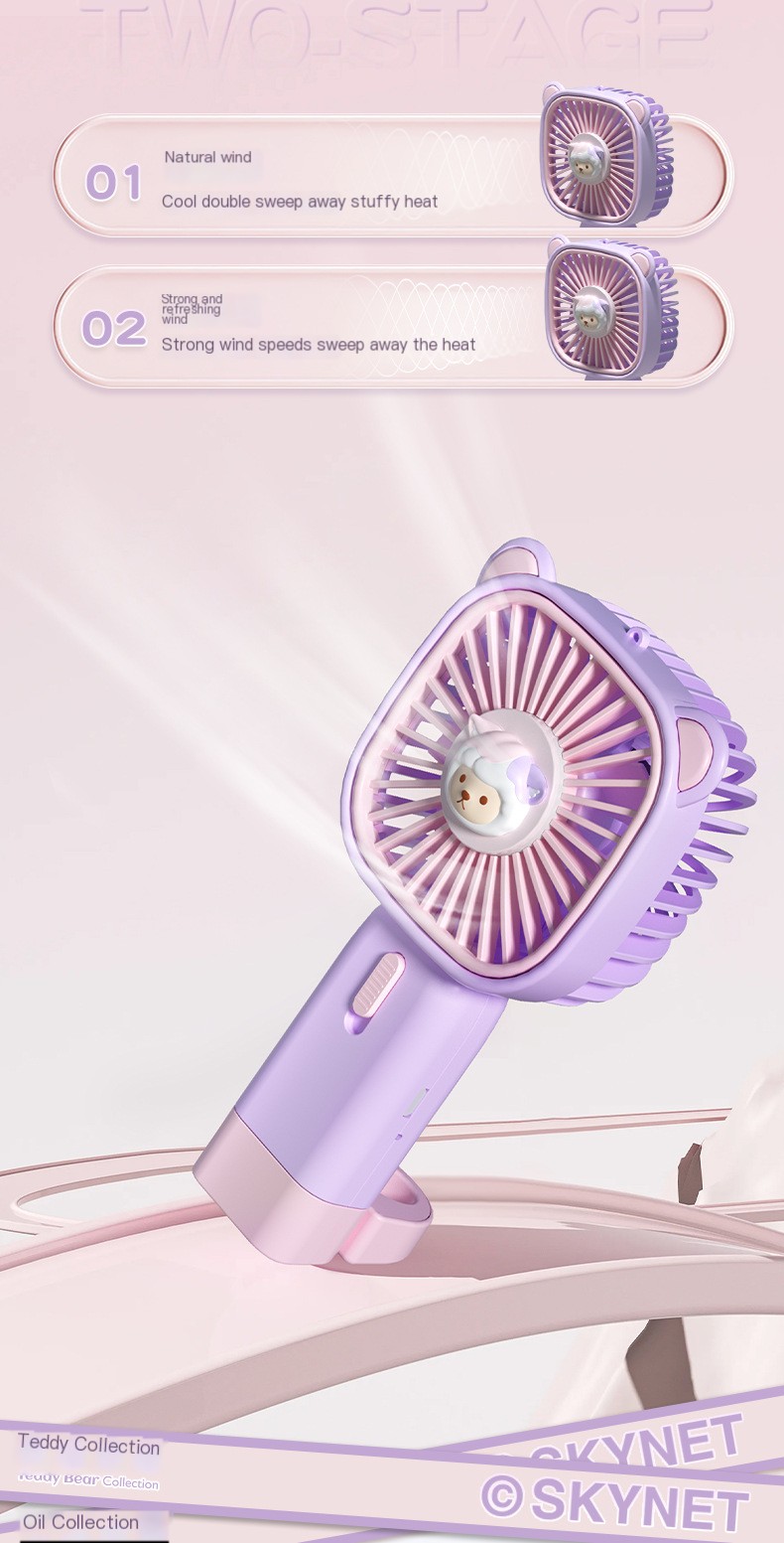 Rechargeable Handheld Teddy Bear Fan - In Hand