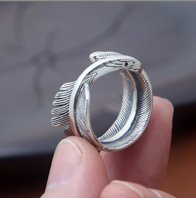 Eagle Head Feather Ring Image 1