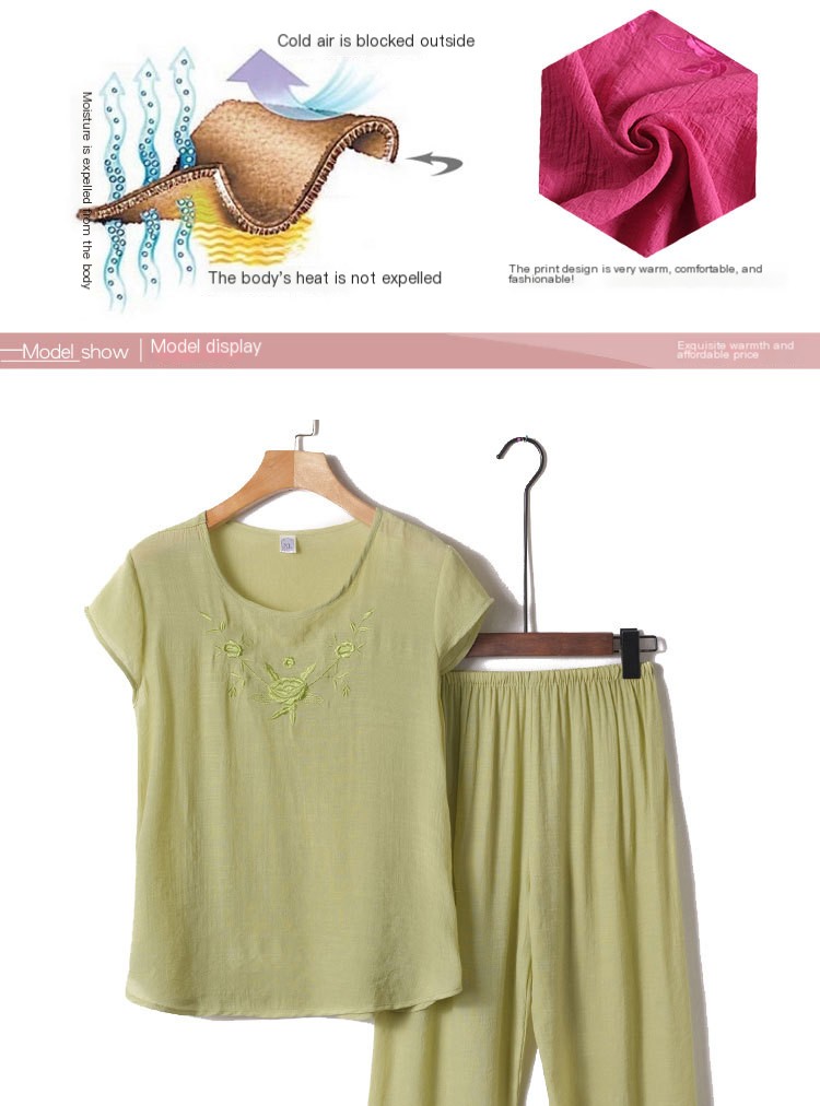 Middle-aged and elderly women's clothing loose grandma cotton and linen suit old lady summer short-sleeved t-shirt mom pajamas two-piece set