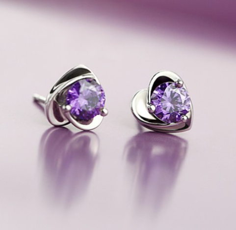 s925 Silver Earrings - Purple Diamond