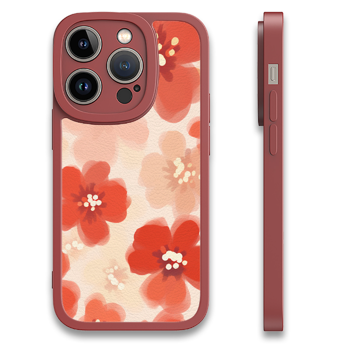 Graffiti Burgundy Flower Sticker Silicone Phone Case
