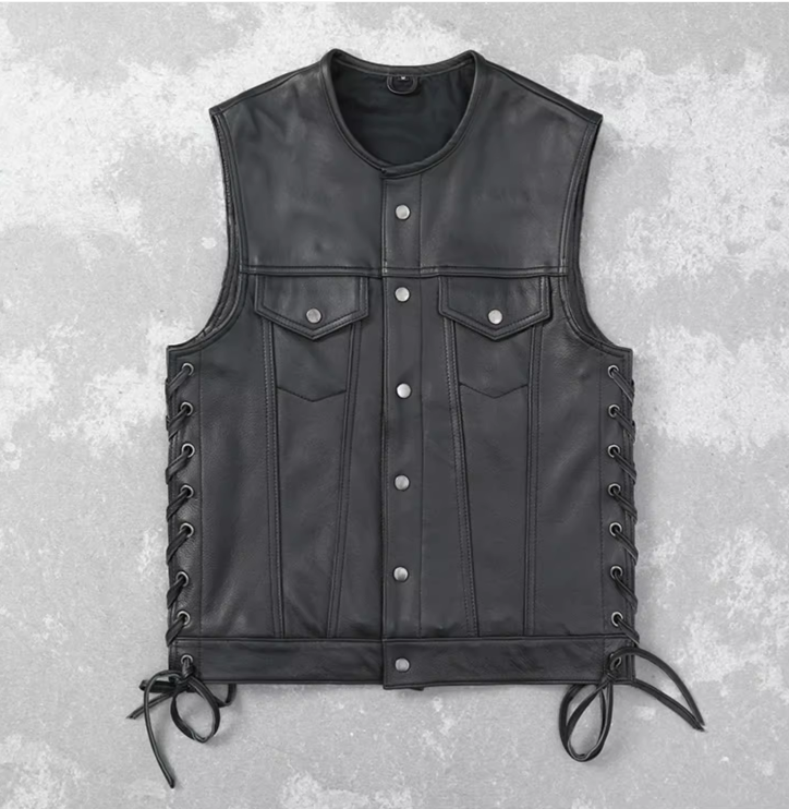 Men's Sleeveless Leather Biker Vest Image 6