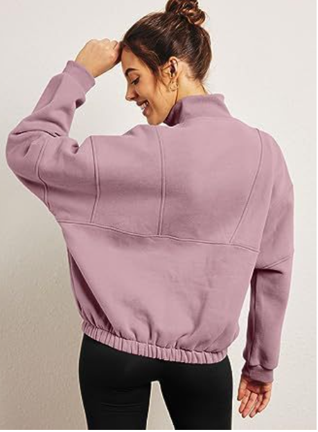 Half Zip Dropped Shoulder Sweatshirt in Light Gray