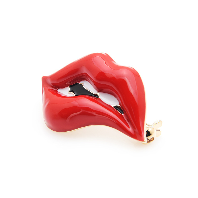 Red lip oil drop brooch personality all-match enamel pin image