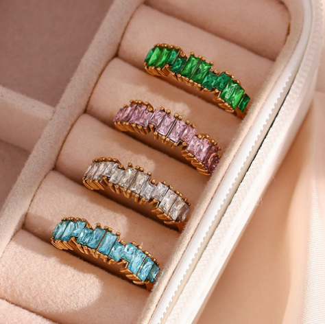 18K Gold-plated Half Ring Rectangular Zircon