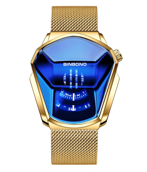 Fashion Cool Locomotive Mens Watches Top Brand Luxury Quartz Gold Wristwatch Men Waterproof Geometric Shape Relogio Masculino image